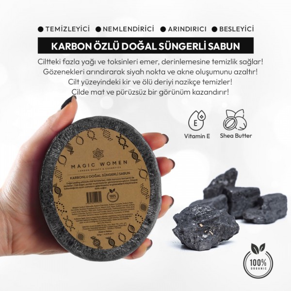 Süngerli Doğal Sabun Karbon Süngerli Doğal Sabun Karbon